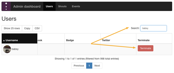 Supprimer un membre depuis le tableau de bord admin