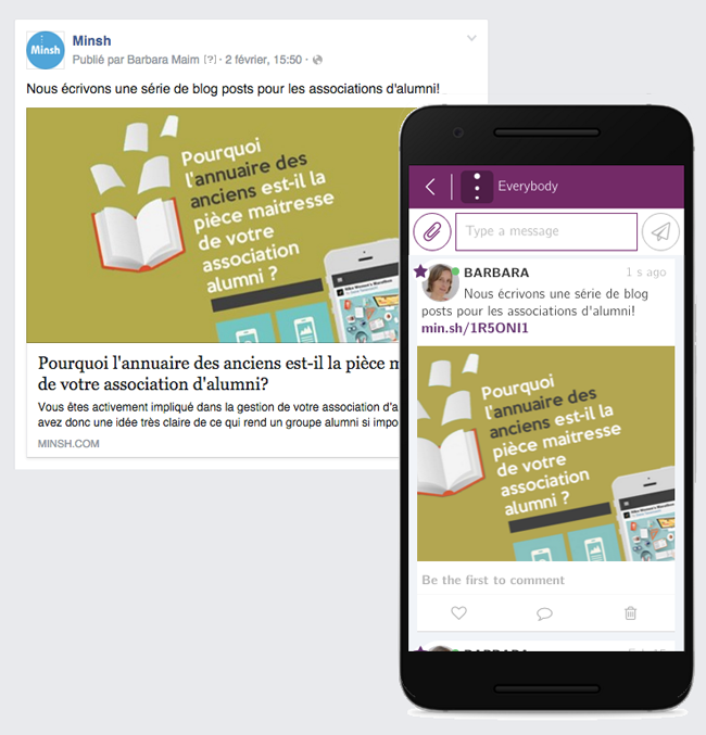 Les publications sur Facebook sont automatiquement postées en tant que news sur votre application.