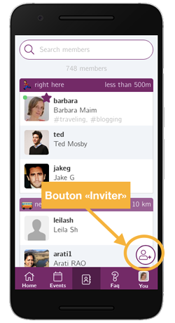Le bouton en-bas à droite de la page permet d'inviter vos contacts