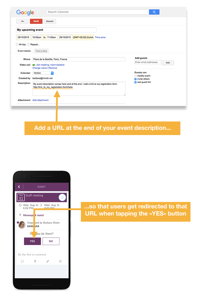 Add the URL of your registration page at the end of your event description