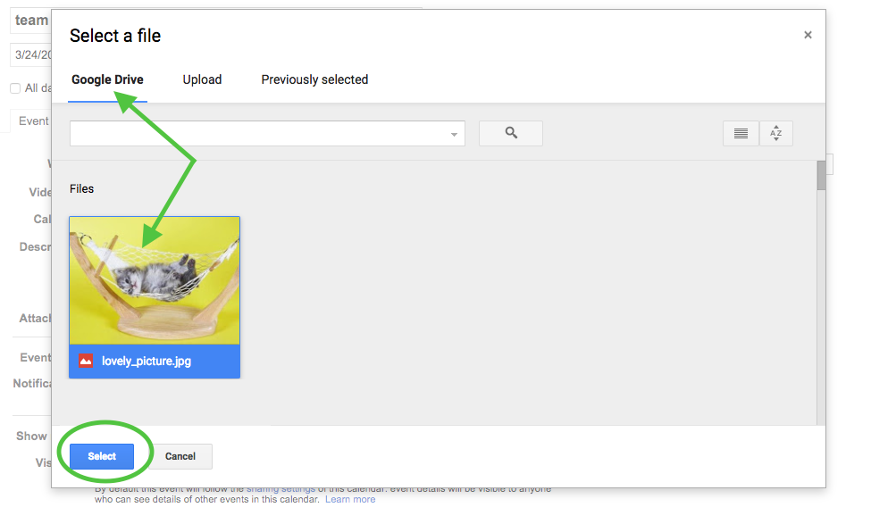 select attachment from Google Drive
